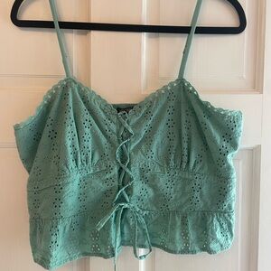 Wild Fable Teal Lace-Up Eyelet Tank Top